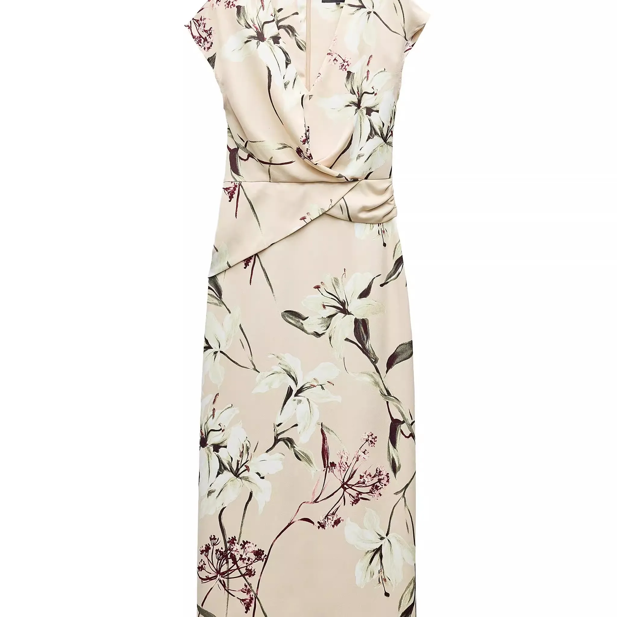 Primavera Estate 2025 Nuova gonna lunga da donna in raso di seta con stampa floreale ort Sve V-Ne Dr a vita alta per pendolari