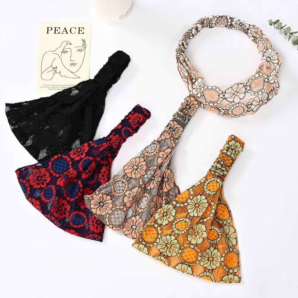

Personality Non Slip Mesh Flower Headband Hair Hoop Hollow Lace Hairbands Korean Style Lightweight Wide Side Head Wrap Party