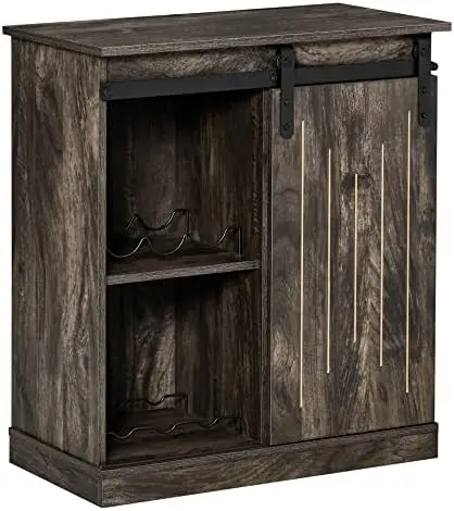 

Industrial Sideboard Cabinet, Serving Buffet with Sliding Barn Door and 6-Bottle Wine Rack, Brown Humidifier Humifidier