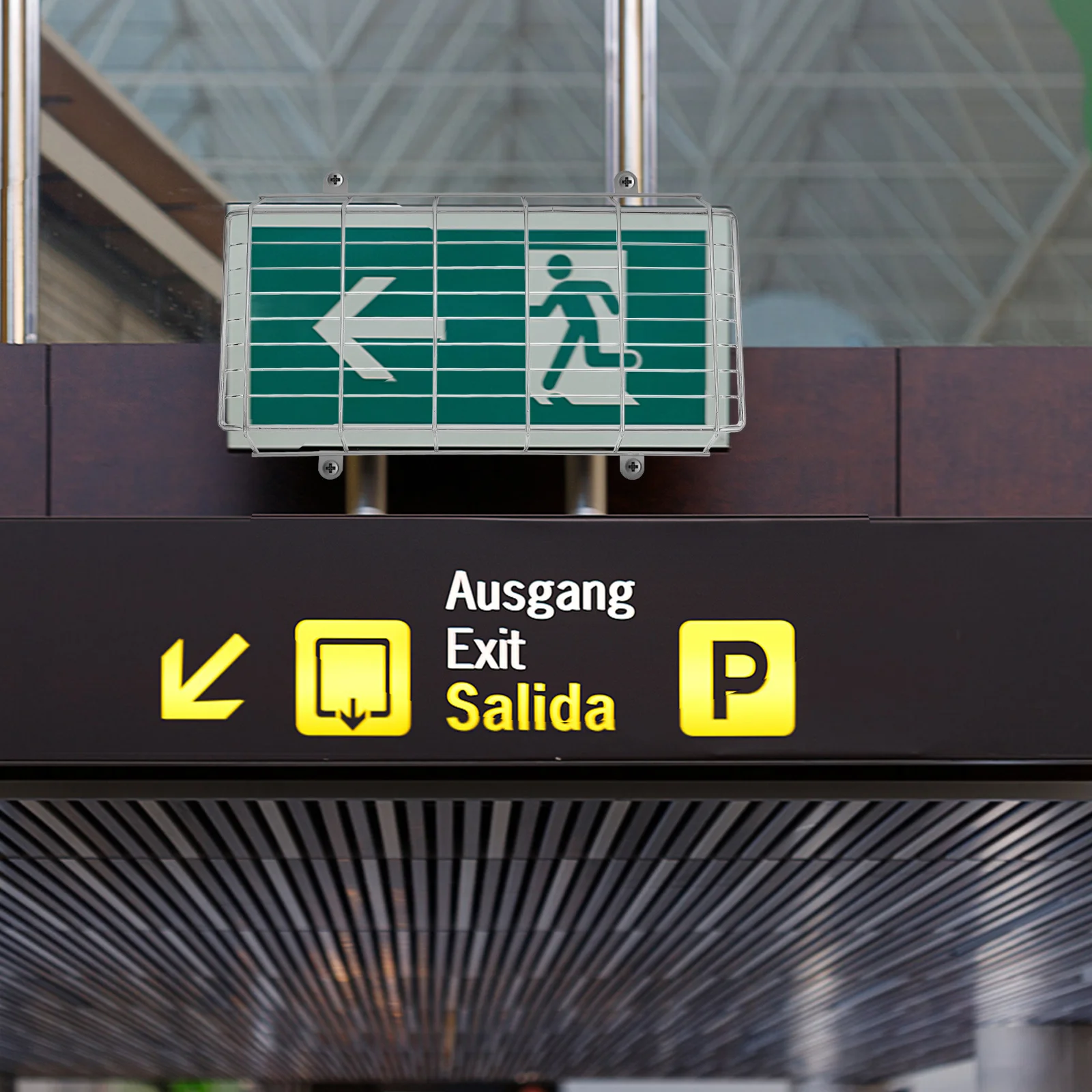 Iron LED Exit Sign Protective Wire Cage Welded Mesh Safety Cover Emergency Light Wall Guard Exit Light Cage Protector