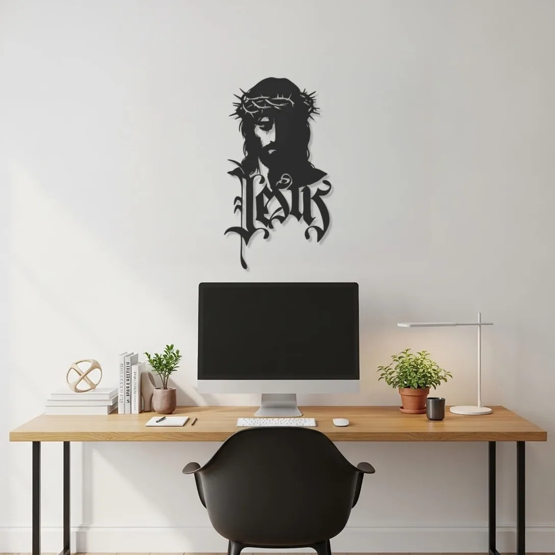 Jesus Crown of Thorns Religious Metal Wall Art, Black Iron Spiritual Sculpture for Living Room Bedroom Church Decor