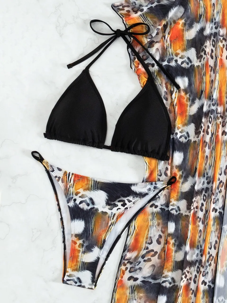 ชุดบิกินี่เซ็กซี่แบบ 3 ชิ้น สายผูกคอ ปี 2026 ชุดคลุมสำหรับผู้หญิง ชุดว่ายน้ำลายพิมพ์ ชุดว่ายน้ำสำหรับผู้หญิง ชุดชายหาด