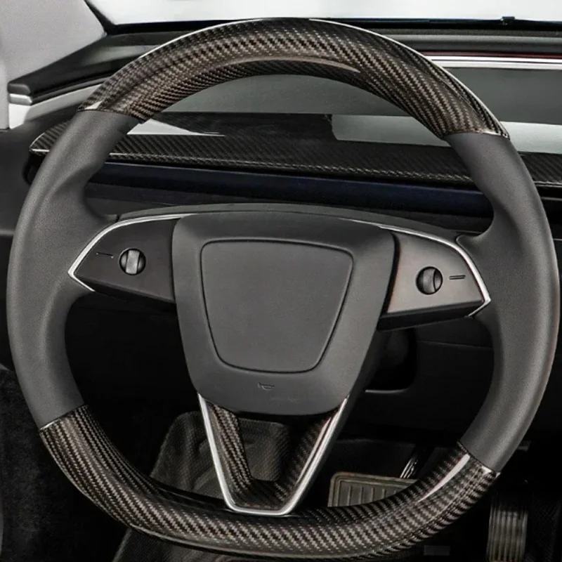 Dry carbon fiber 3K 240G handmade steering wheel outer shell embedded cover accessory suitable for Tesla Model 3 steering wheel.