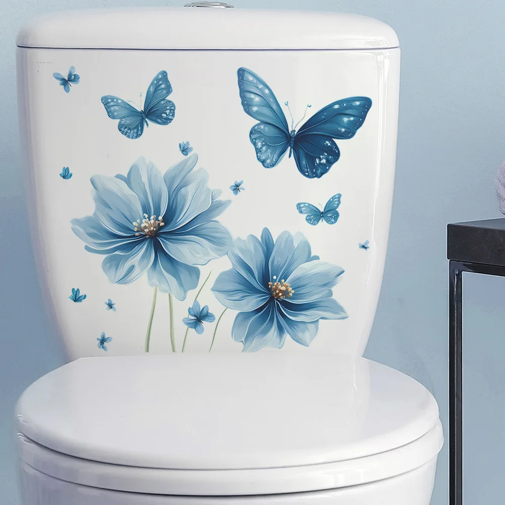 Flower Toilet Stickers Butterfly Toilet Lid Decals, Removable Bathroom Wall Sticker,Bathroom Decor for Home Cistern Restroom