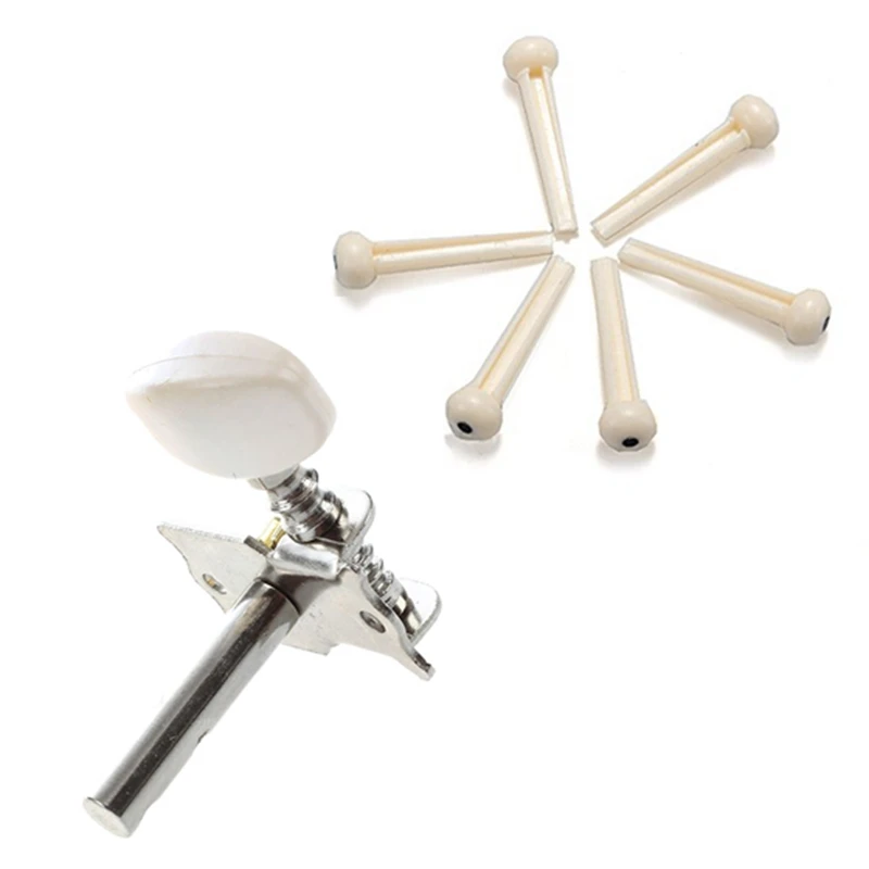 1 Set 6 Bridge Pins + Saddle + Bridge Saddle Bone White & 6Pcs Guitar String Tuning Peg Tuner Machine Head