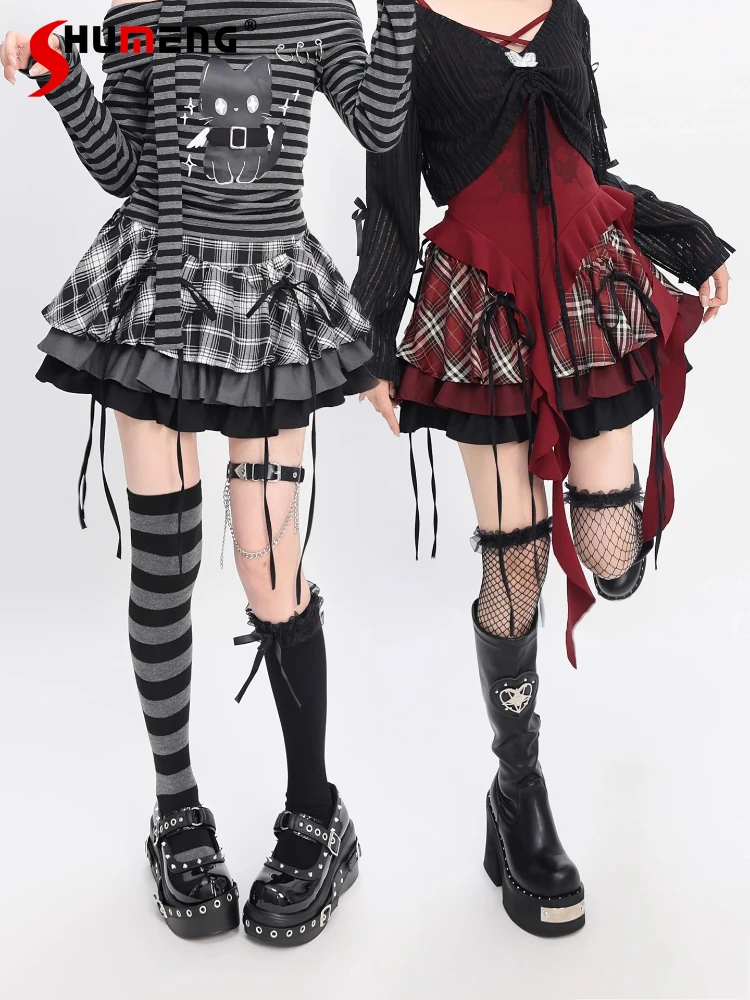 

Original Subculture Punk Style Skirt Hot Girl Street Fashion Short Pleated Skirt Women's High Waist Slimming Tassel Mini Skirts
