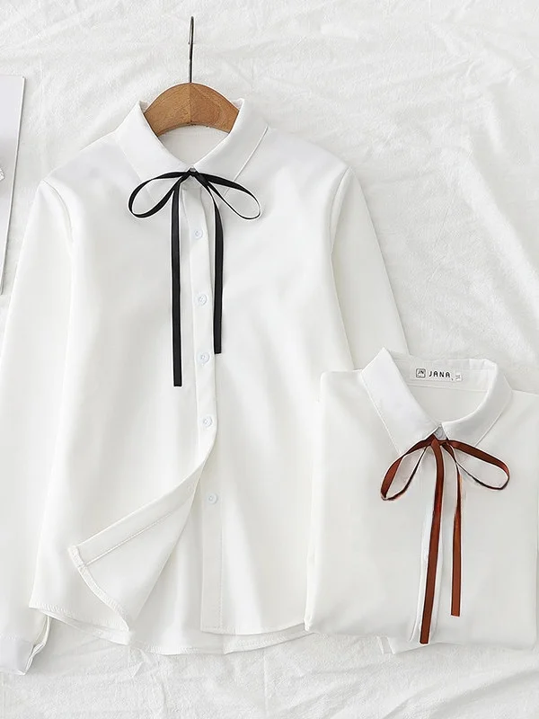 

Versatile Long Sleeve Simple College Style Design Jk Uniform White Shirt Women's Premium Fashion Spring Autumn Knot