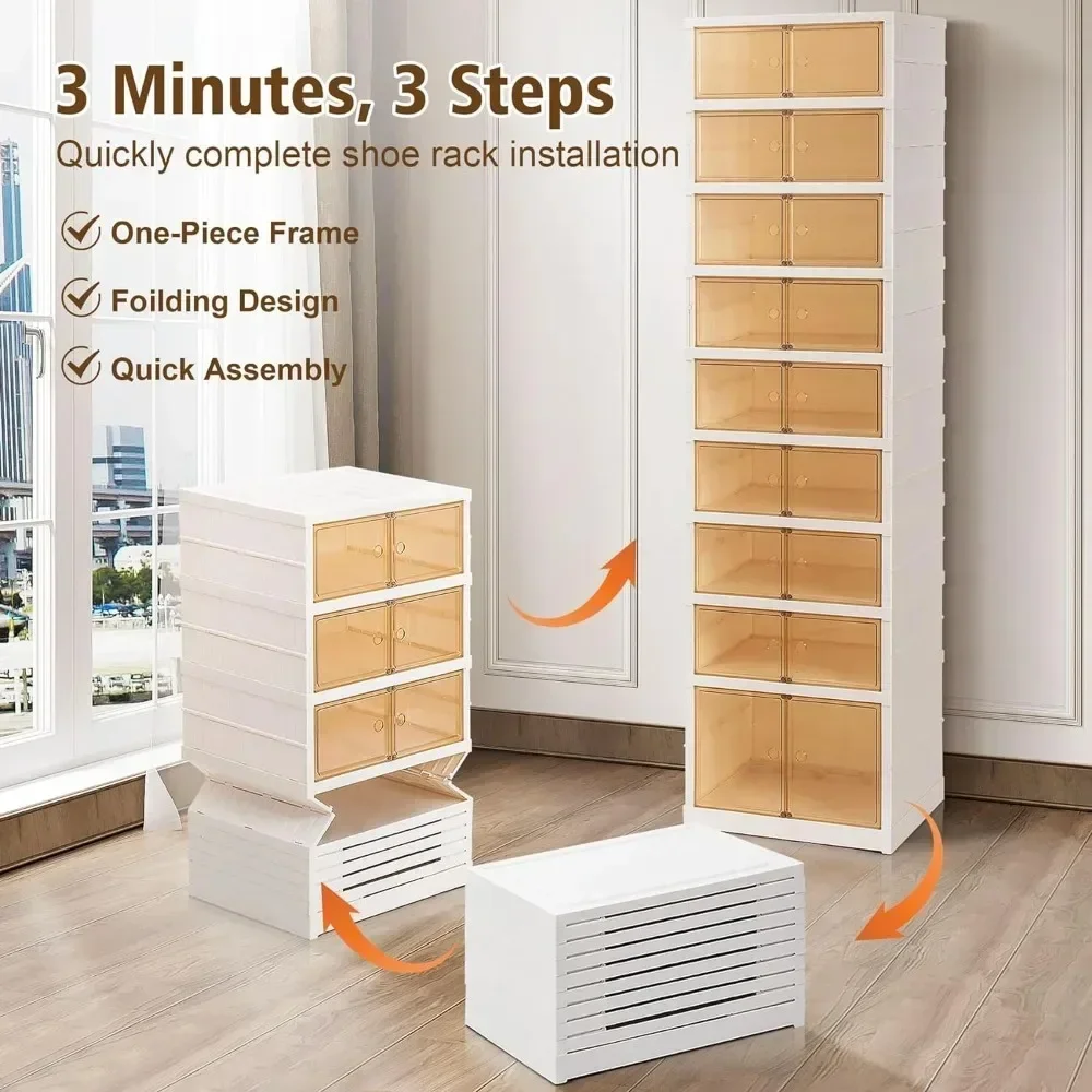 The shoe box can be folded, and a free storage box with a lid and wheels can be installed to stack the shoe cabinet