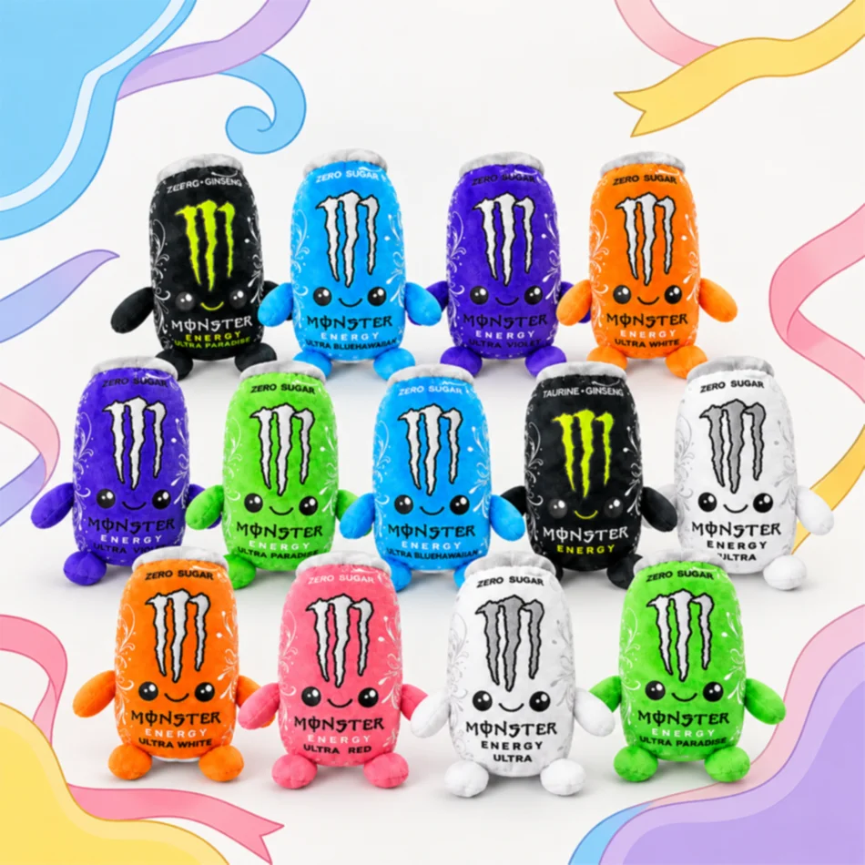 Peluche en forme de canette de Monster Energy 2026, poupée douce, jouet en peluche, coussin à presser, dessin animé kawaii, décoration de bureau et de