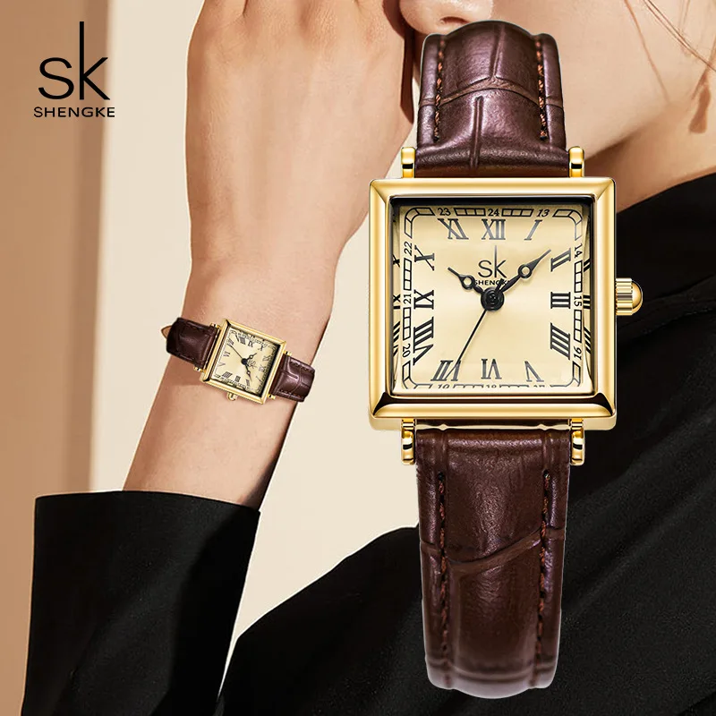

Women'S Watch With Leather Strap Small Square Dial, Vintage And Elegant Design, Suitable For Students. A Perfect Gift For Women.