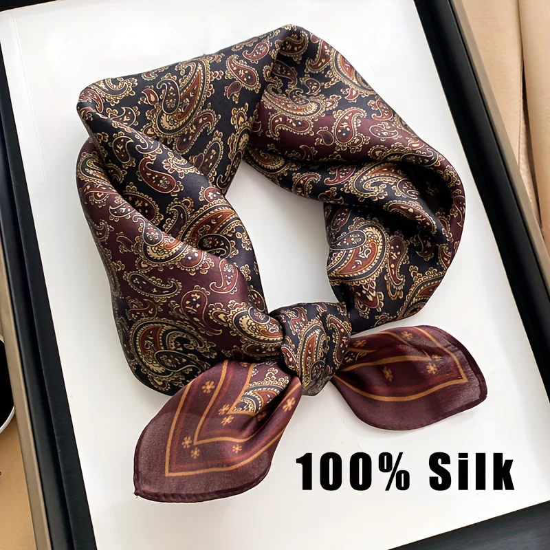 100% Reine Seide Quadratischer Schal Vintage Paisley Bandana Halstuch Haarschal Stirnband Einstecktuch Luxus-Krawattentasche für Frauen Geschenk – Detail 7