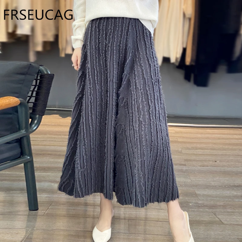 3 Colors Fashion New 100% Australian Wool Knitted Half Skirt Autumn and Winter Long Women's Wool Half Skirt  FRSEUCAG  brand