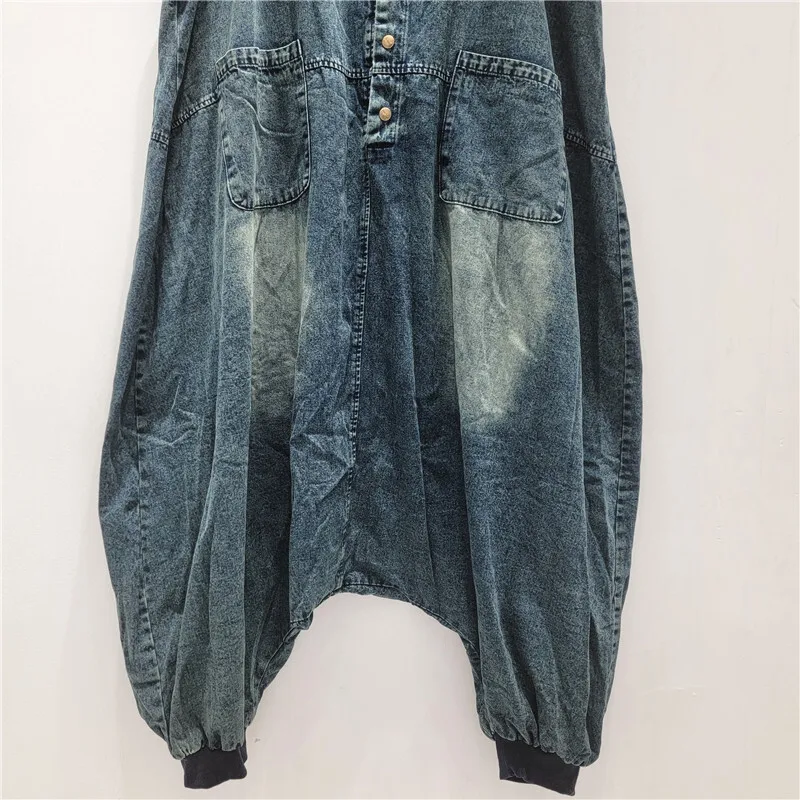 ANJY ฤดูใบไม้ร่วงใหม่ผู้หญิง Overalls Distressed Denim กระเป๋าสบายๆขากว้าง Harem Baggy กางเกงอินเทรนด์ Vintage Streetwear กางเกงยีนส์ A10153