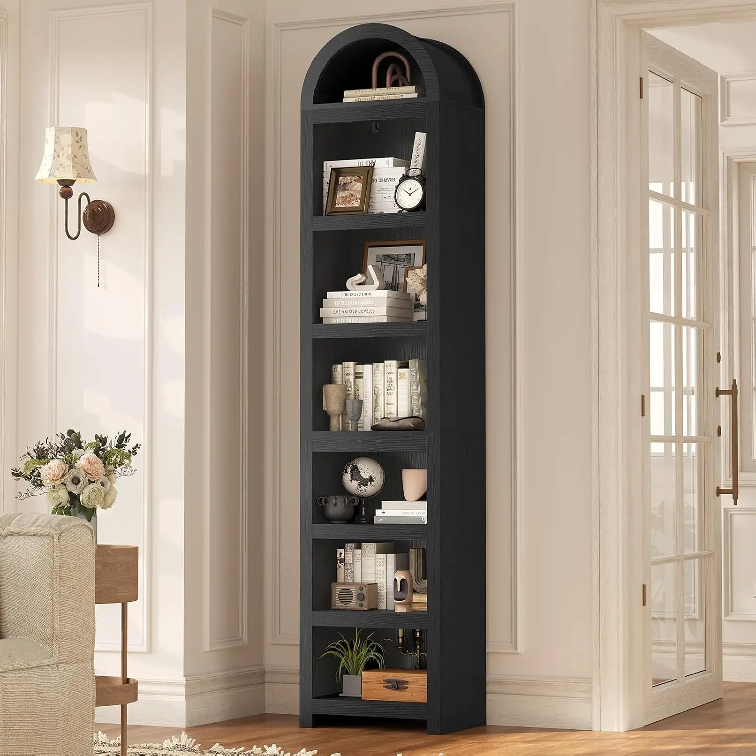 

76" Tall Narrow Arched Bookcase,7-Teir Mid-Century Modern Bookshelf,Adjustable Shelves Offering More Storage Space, Customized