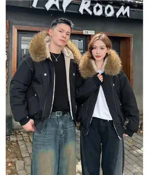 ZAROY Fur Collar Hooded Parkas Y2k Harajuku Thicken Padded Jackets Casual Zipper Gothic Women&Men Winter Coats Streetwear кур 5 ZAROY Fur Collar Hooded Parkas Y2k Harajuku Thicken Padded Jackets Casual Zipper Gothic Women&Men Winter Coats Streetwear кур 5