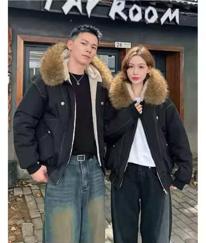 ZAROY Fur Collar Hooded Parkas Y2k Harajuku Thicken Padded Jackets Casual Zipper Gothic Women&Men Winter Coats Streetwear кур - Image 5