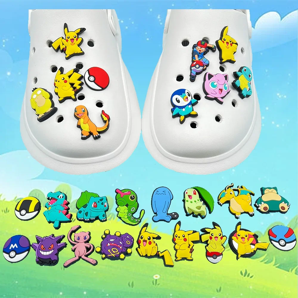 

27PCS Pokemon Pikachu Shoe Charms for Clogs Sandals Decoration PVC Cartoon Shoe Accessories Charms for Friends Gifts