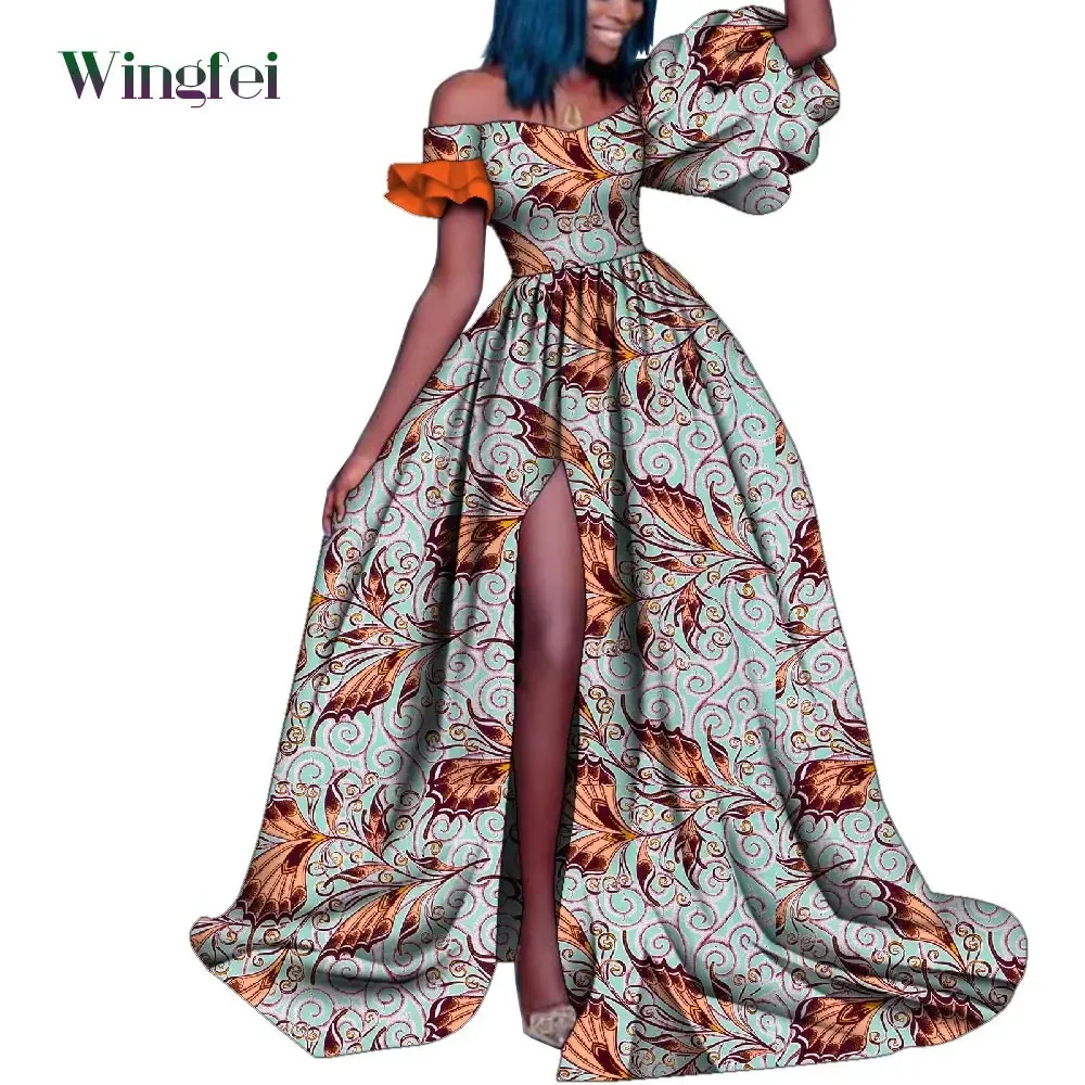 Ankara Fashion African Clothes for Women Print Maxi Long Dressss for Women Dashiki Party Wear Split Elegant Lady Dresses WY4984