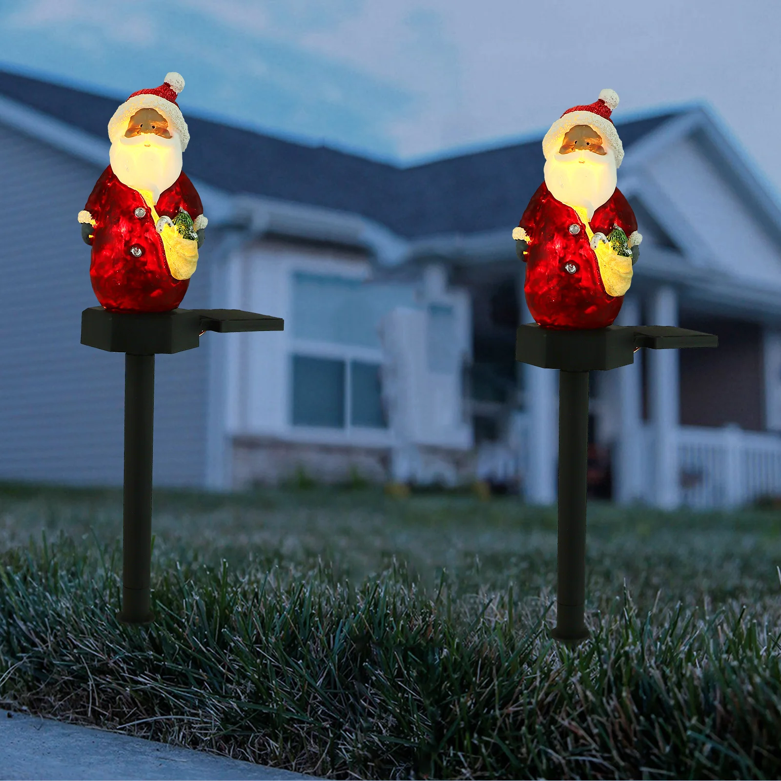 2 قطعة أضواء سانتا حصة ساحة الحديقة تعمل بالطاقة الشمسية في الهواء الطلق مسار ضوء الشمسية الحديقة مصباح الحديقة لحديقة فناء درب