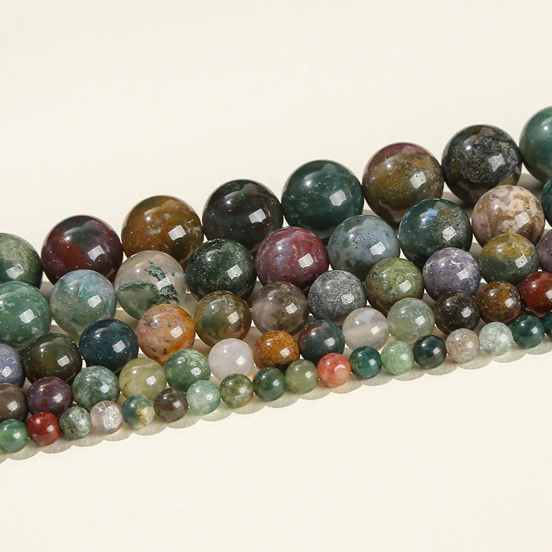 6 8 10mm Indian Agate Natural Stone Beads Round Loose Spacer Beads For Jewelry Making DIY Charm Bracelet Necklace Accessory 15\'\'