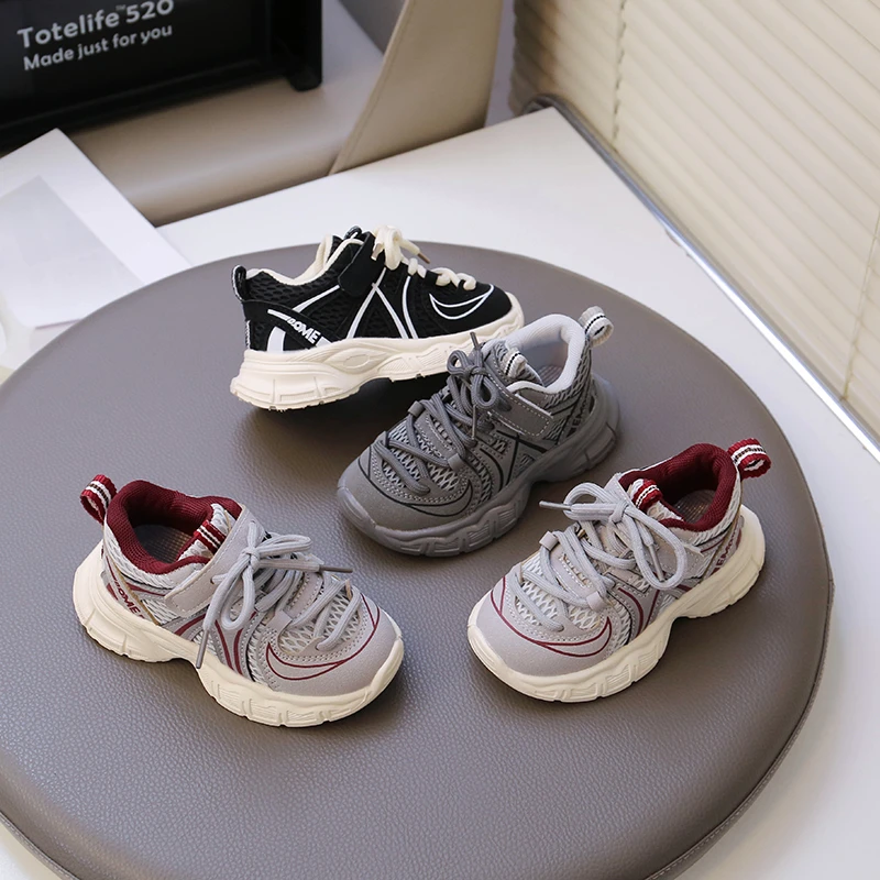 

Children's Sneakers Size 22-31 Gray Boys and Girls Single Shoes Four Seasons Models Red Mesh Casual Hundred Kids Tennis Shoes
