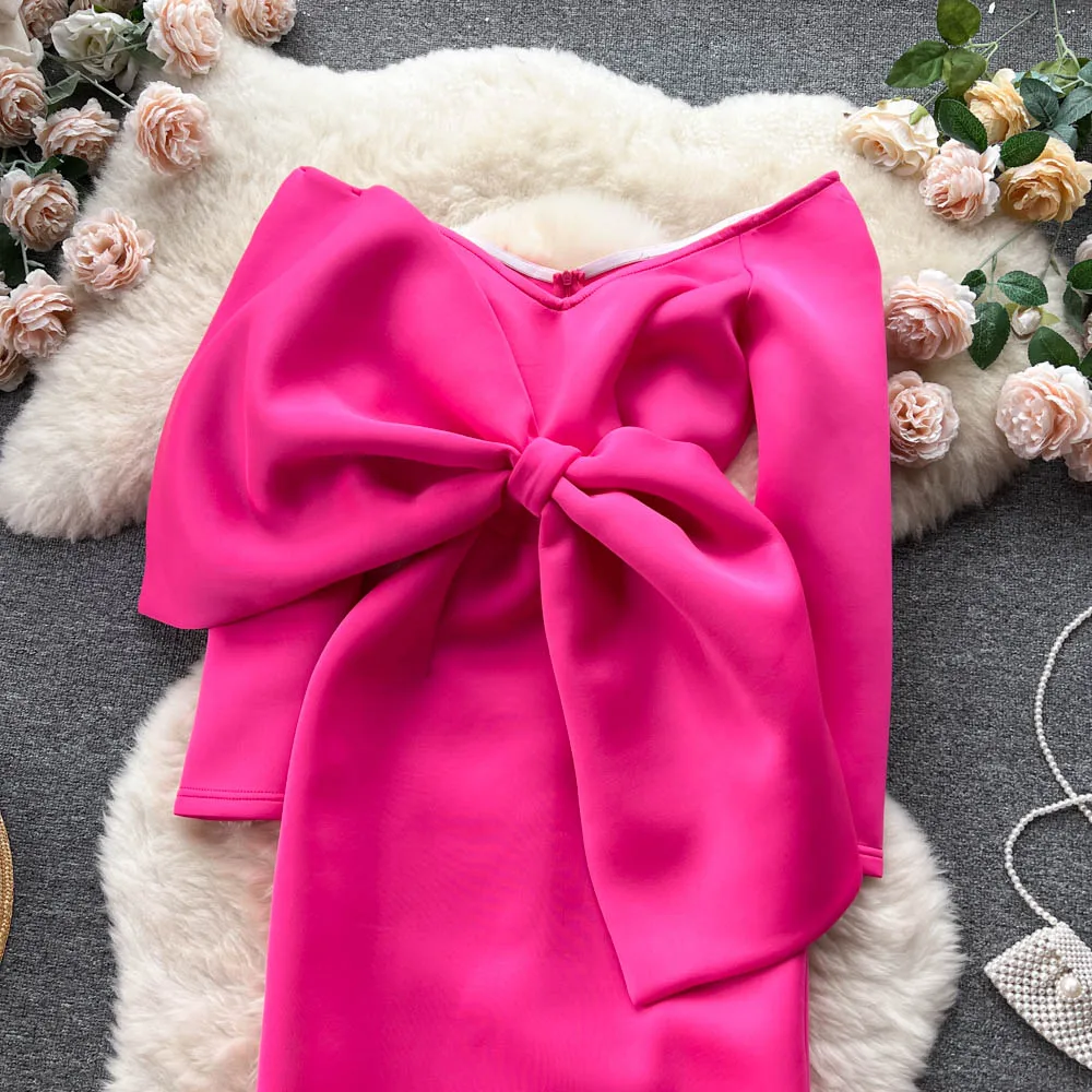 Vestido retrô de cetim, saia longa de dama de honra, sexy, slim fit, ombro nu, nó de crimento médio, estilo coreano, prima...