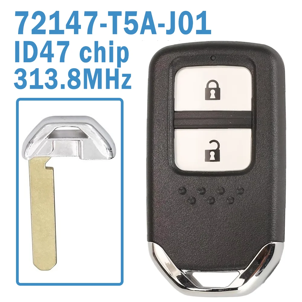 2 Pcs/lot 72147-T5A-J01 Auto Smart Remote 2B 313.8MHz ID47 Chip Replace Car Smart Key For Honda Fit Jazz City Venzel Shuttle