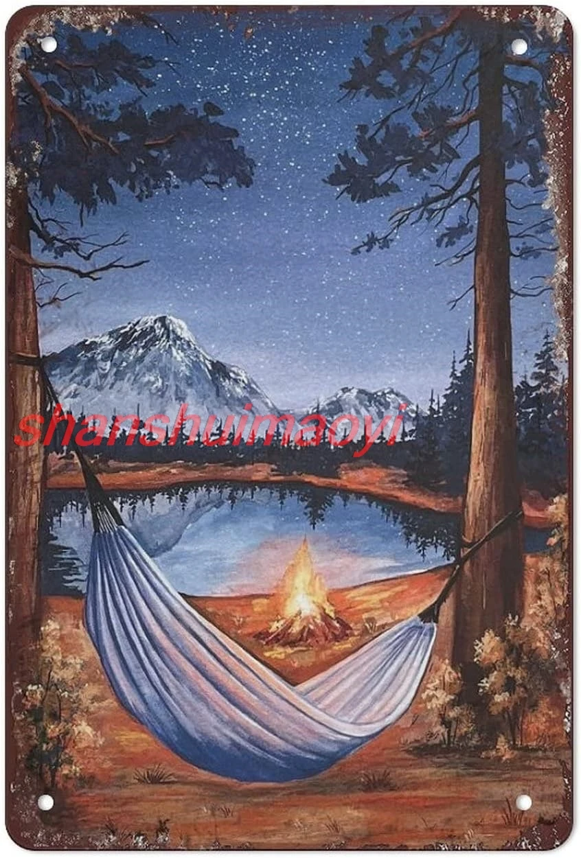 shan Hammock Sign Travel Wilderness Explore Outdoors Art Tin Sign Camping Signs Wall Art Decor Vintage Metal Signs For In 1pc