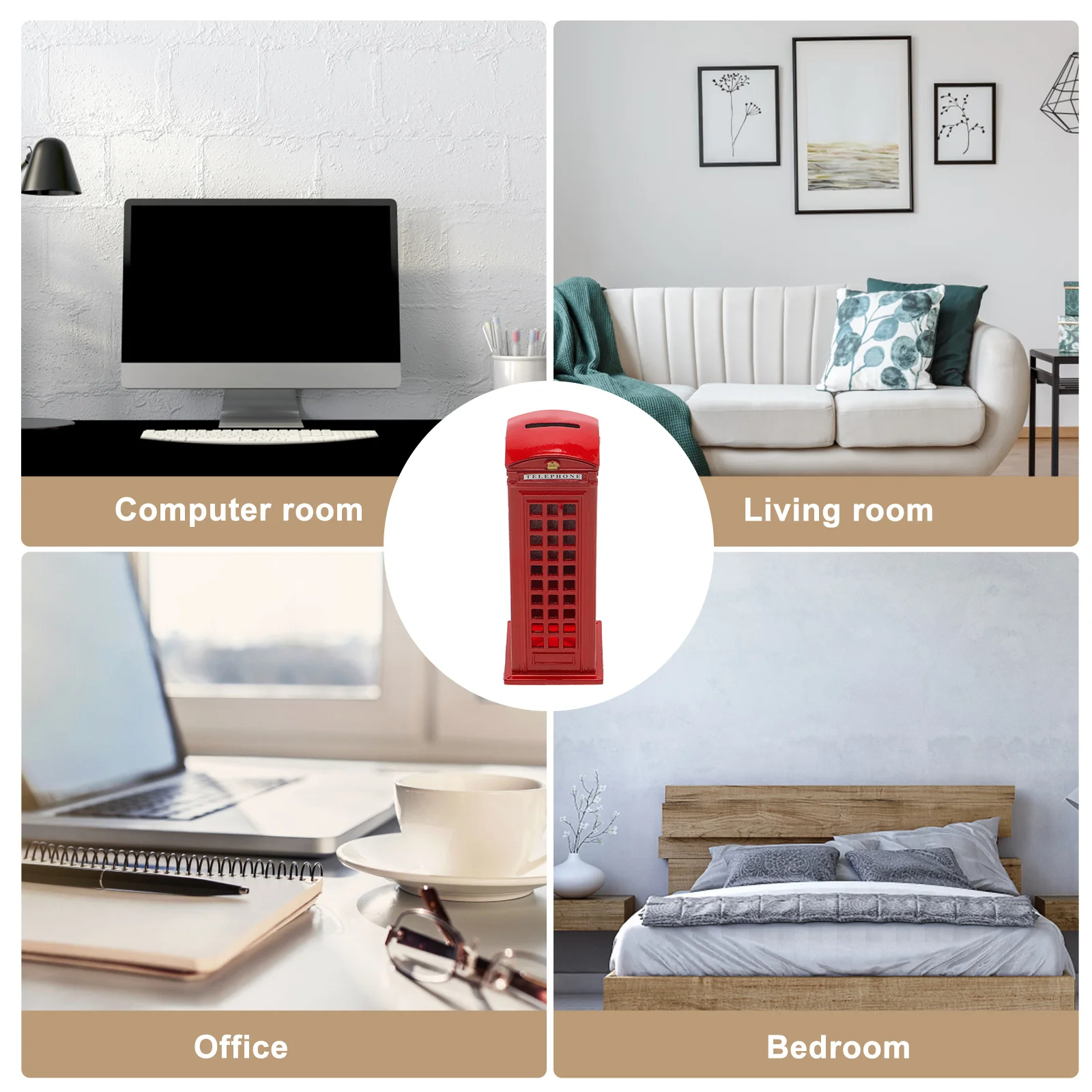 

Telephone Booth Decorative Piggy Bank Vintage Iron Coin Box For Kids Adults High Capacity Money Safe Storage Box