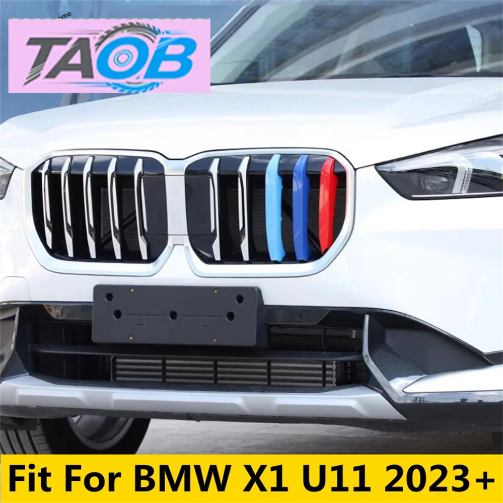 Car Front Grille Stripes Covers Grid Strips Clips Trim Cover Fit For BMW X1 U11 2023 2024 2025 Decoration Stickers Accessories