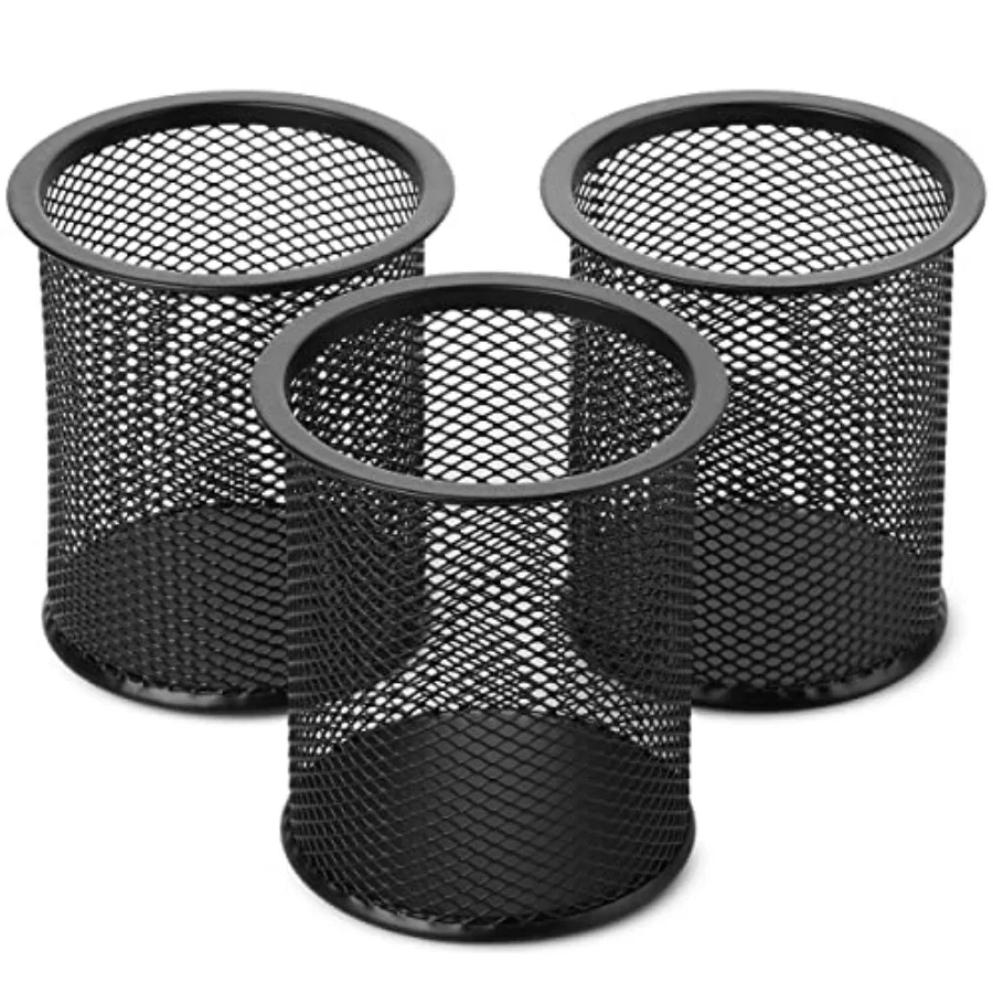 

- 3pcs Metal Mesh Pencil Cup Holder, Black Organizer for Desk, Pen Cups