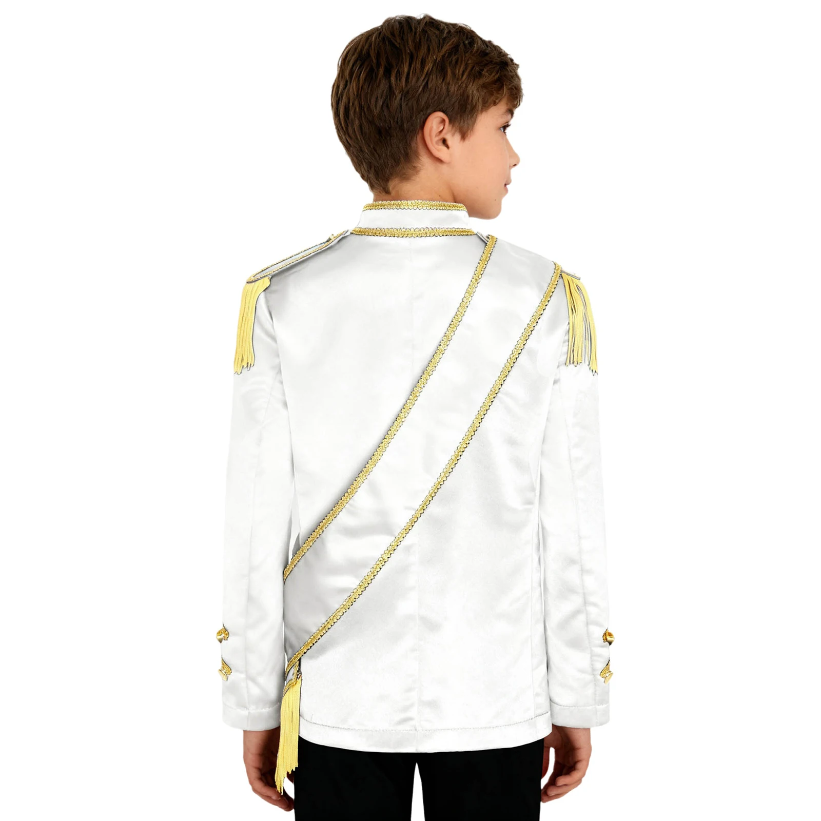 Kids Soldier Honor Guard Major Uniform Drum Marching Band Performance Performance Tassel Golden Braided Jacket Coat with Sash