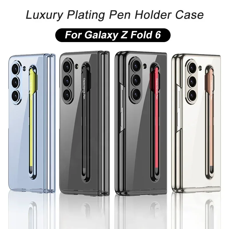 

Luxury Plating Pen Holder Case For Samsung Galaxy Z Fold 6 Fold6 Screen Glass Case Screen Glass Pen Slot Cover for S Pen 2023