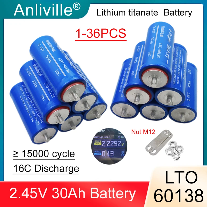 

1-36PCS New Grade A 2.45V 30Ah LTO-60138 Lithium titanate battery DIY 12v 24v Car starter Speaker Solar Light RV