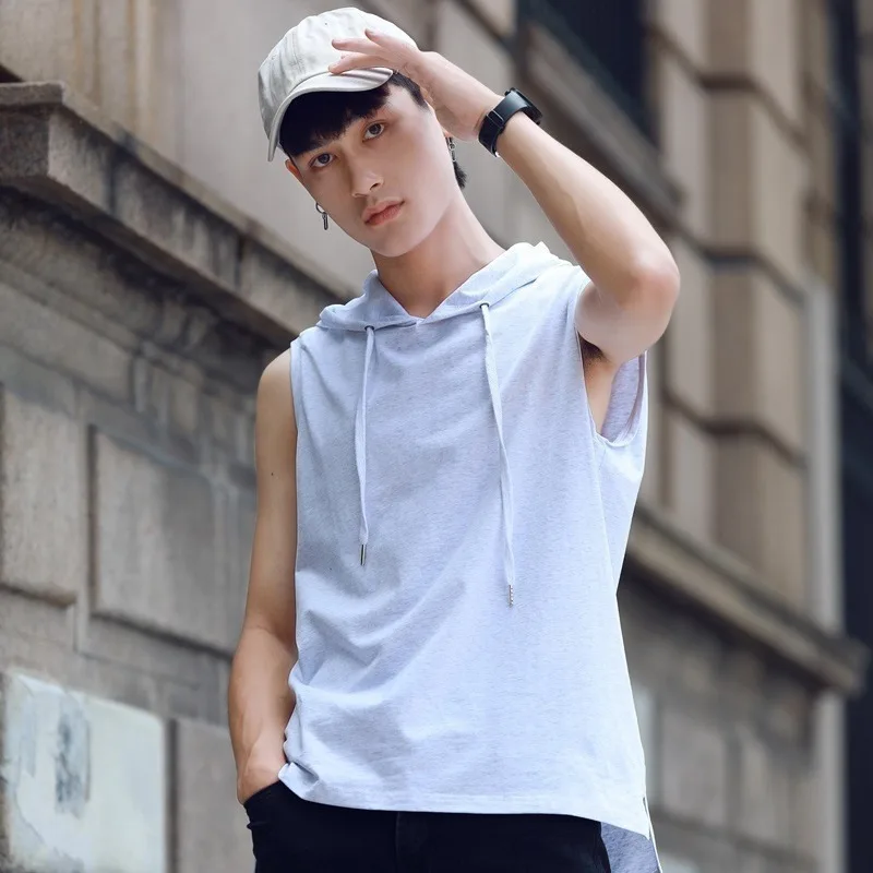 Summer new men's youth hooded casual T-shirt, men's T-shirt sports T sleeveless T18-P30