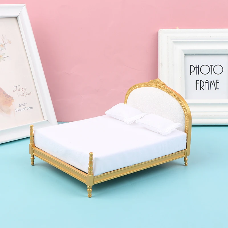 1/12 casa delle bambole in legno Mini letto singolo/matrimoniale casa camera da letto mobili giocattolo regalo soggiorno mobili modello bellissimo giocattolo fatto a mano