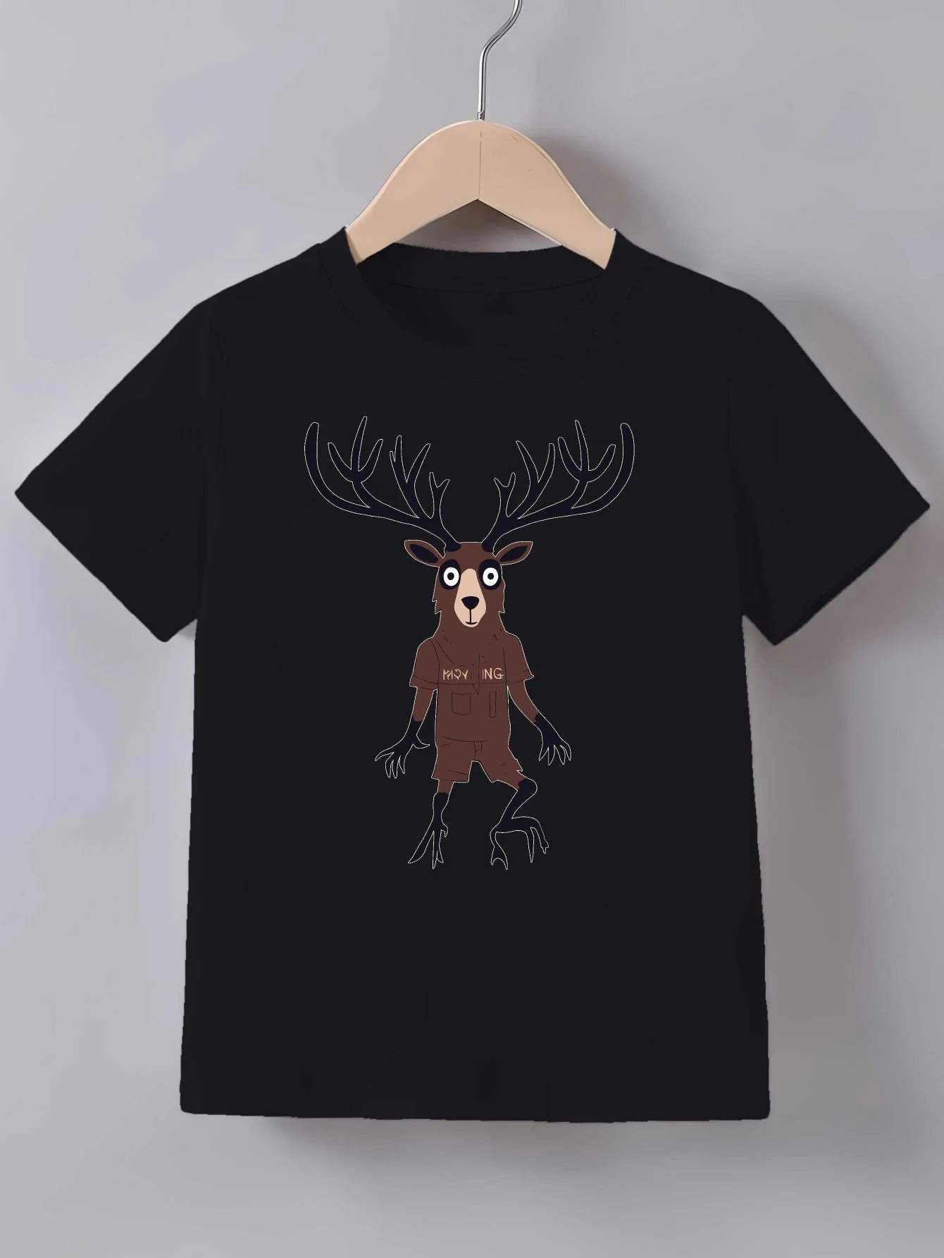 Family Matching T Shirt Fashion Deer Creature Graphic Print Short Sleeve Cotton Tee For Boys Girls Kids Daily Casual Wear