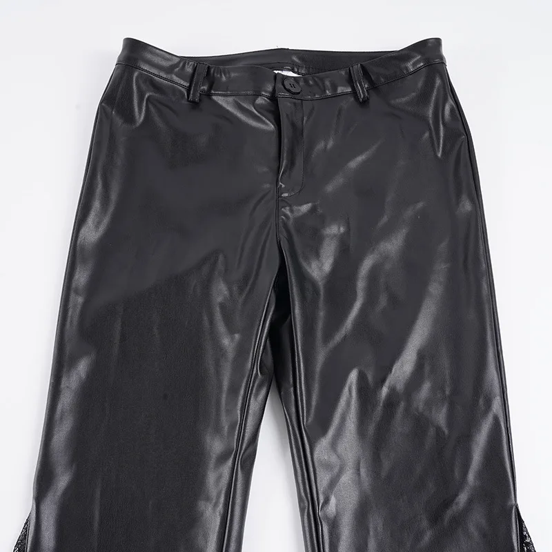 سبايس جيرل الدانتيل الربط بولي Leather الجلود متوهج السراويل شارع العليا جديد منخفضة الخصر بناطيل ضيقة النساء