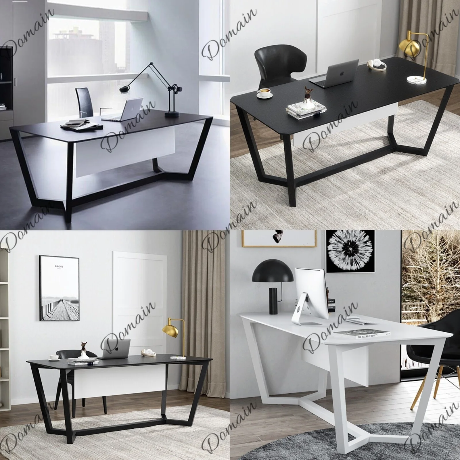 Light Luxury Desk Piano Lacquer Office Desk Black Solid Wood Creative Simple Computer Desk
