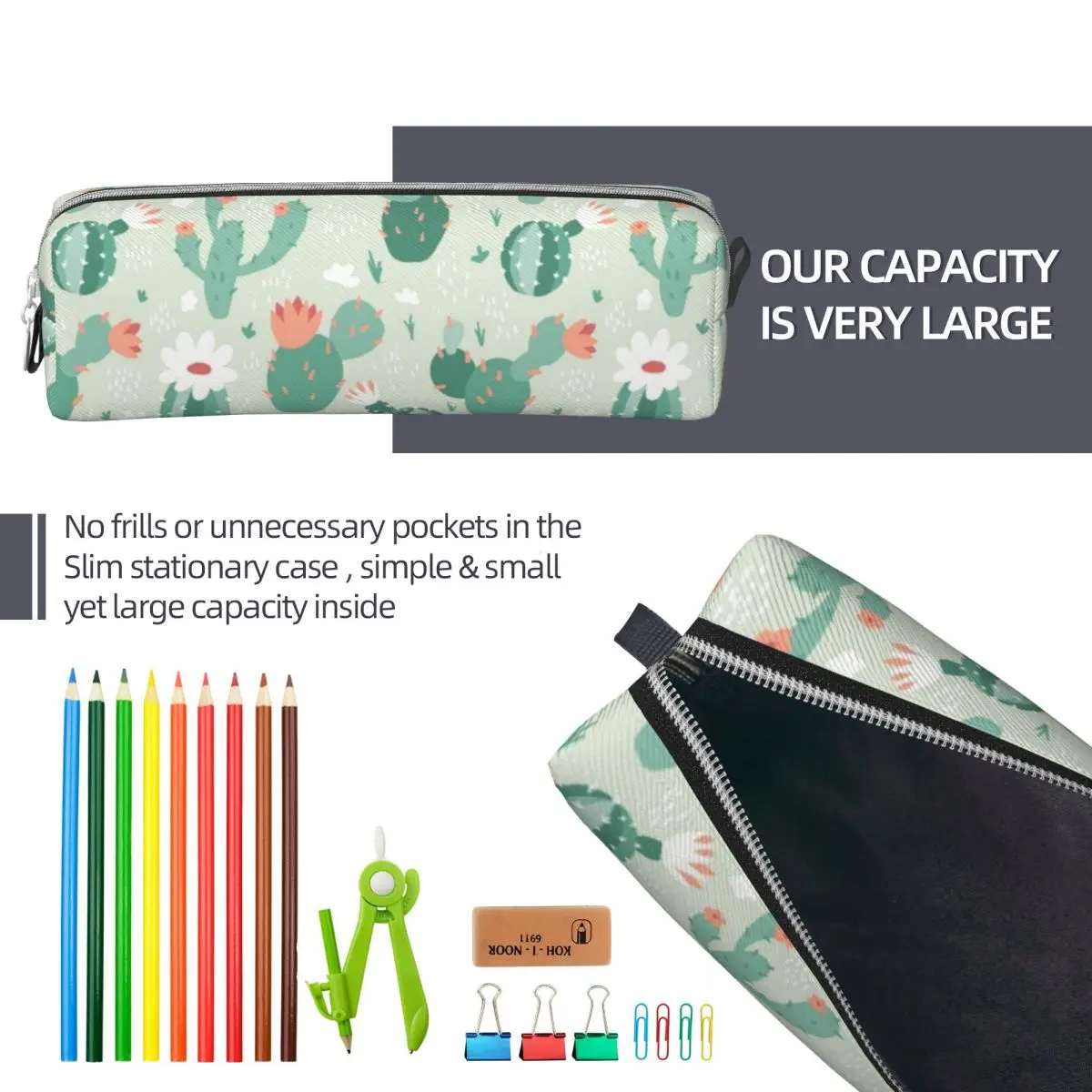 Lovely Cactus Flower Pencil Cases Jungle Tropical Green Plant Pencil Box Pen Holder for Student Large Storage Bags Stationery