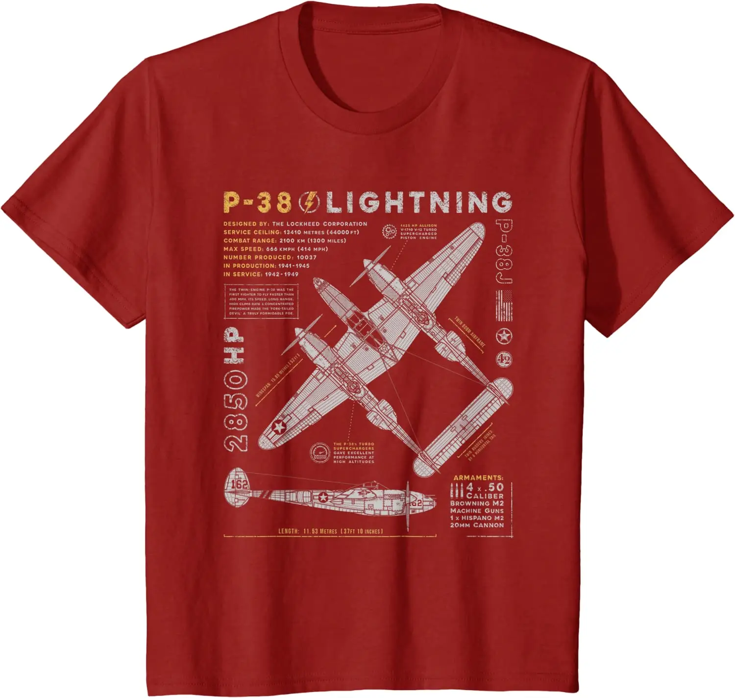 P-38 Lightning | Vintage P38 Fighter Aircraft | WW2 Aviation Men T-Shirt Short Sleeve Casual 100% Cotton O-Neck Summer TShirt