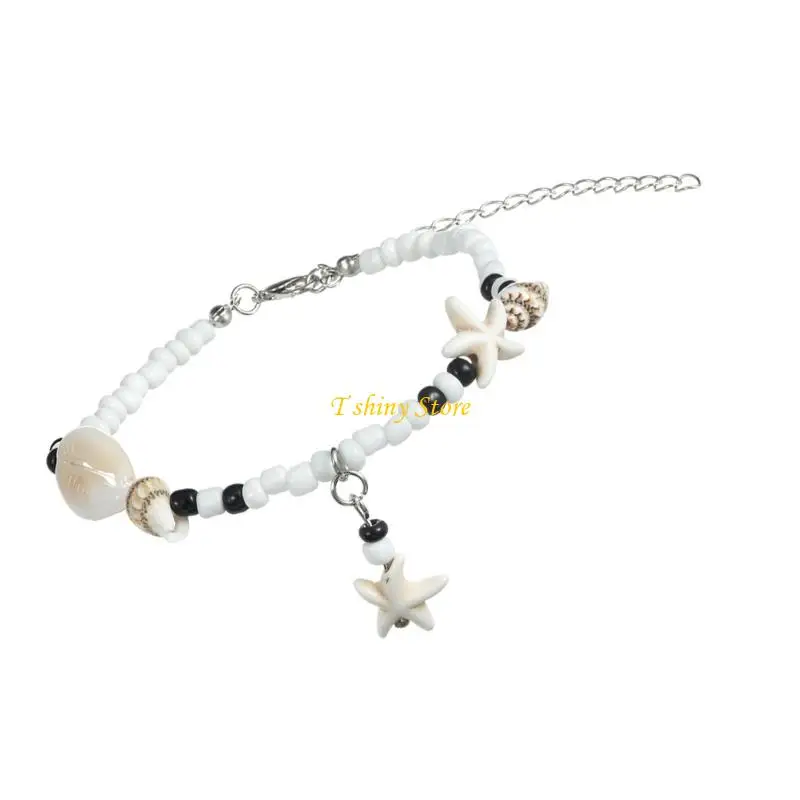 N58F Multifunctional Beach Anklet Braided Rope Design Colorful Beads And Shells For Women Leg Jewelry