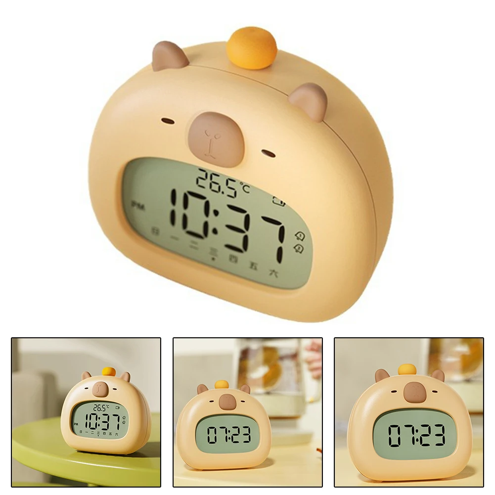 Capybara Clock Rechargeable LED Night Light Digital Alarm Clock Children\'s Sleep Snooze Function Timer Desktop Decoration