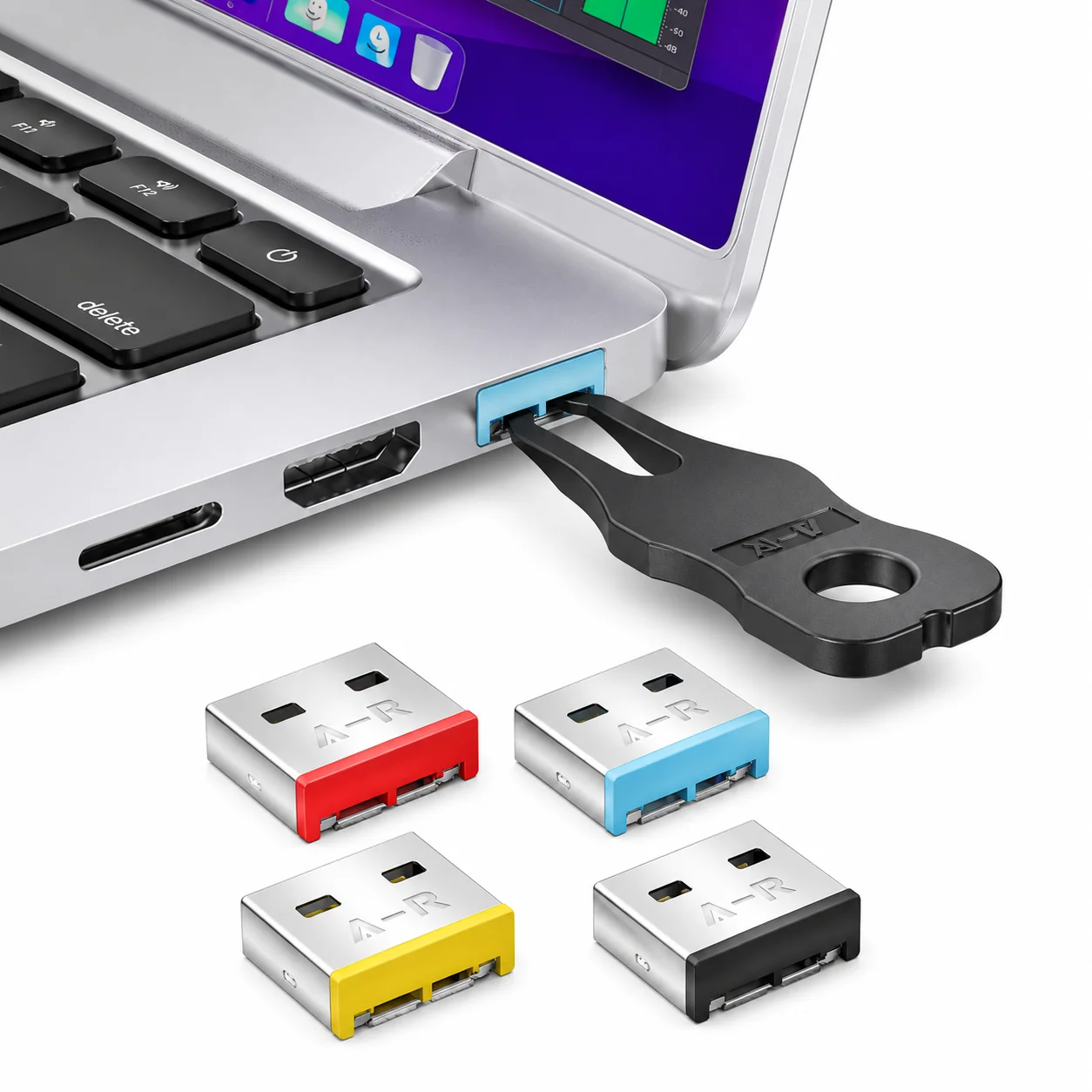 ROVLL USB Port Lock with Key, USB Port Blocker Plug for Computers Laptops, USB Security Lock, USB Dust Plug, Reusable