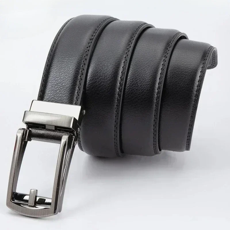 Leather Men's 3.5cm Wide Click Belt with High Quality Alloy Automatic Buckle Unisex Classic Business Waist Strap Belts for Jeans