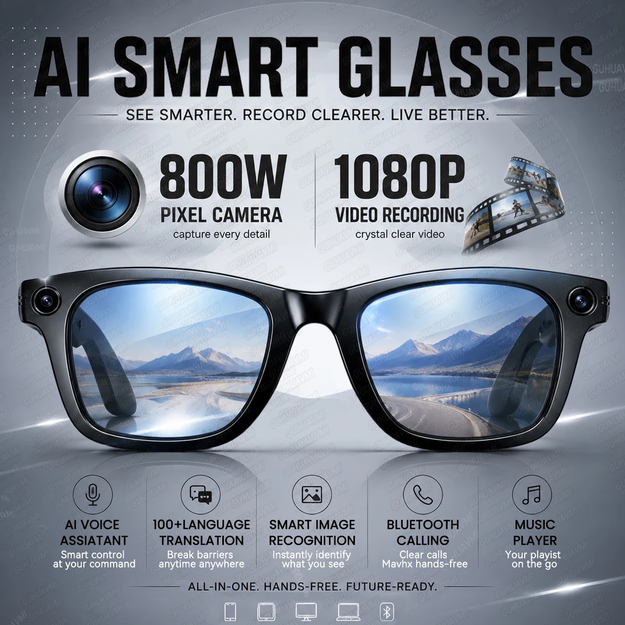 Smart Glasses Lens - 2026 AI Akıllı Gözlük, 8MP Kamera,