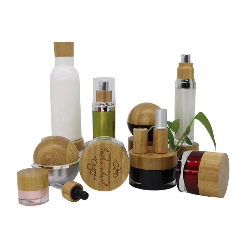 

engraving logo sample Empty Cosmetics Cream Bamboo Container Personal Care Cream Jar Makeup Bottle Sample Travel Pot witih caps