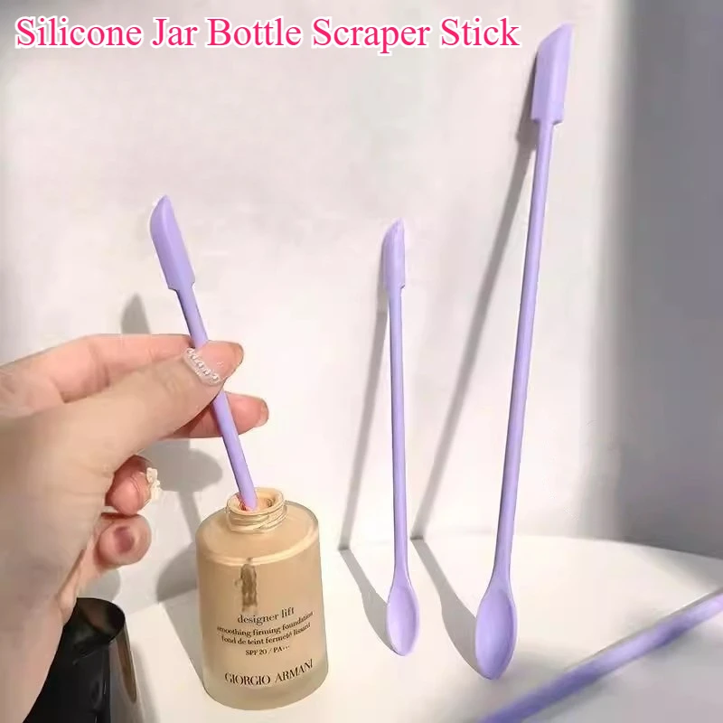Dual‑Ended Silicone Jar Bottle Scraper Stick, Flexible Long Cosmetic Spatula for Scraping Lotion Foundation Residue,Beauty Tool