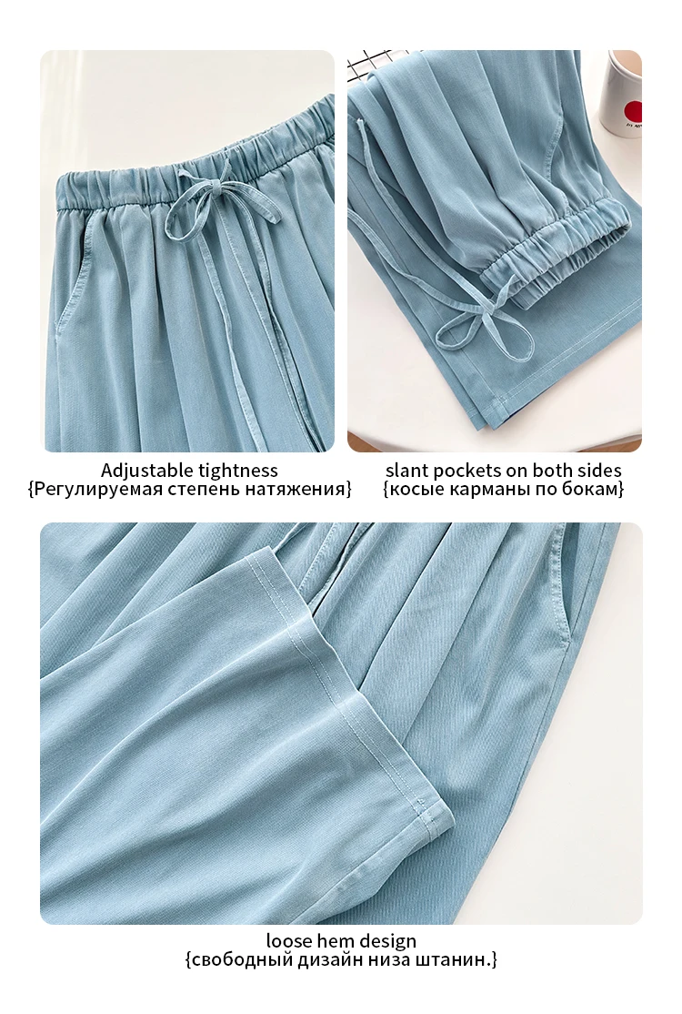Damen-Jeans mit geradem Bein, Hose aus Lyocell-Stoff mit elastischem Bund, locker geschnittene Hose, schmal geschnittene, weit geschnittene Hose für den Alltag. – Detail 3