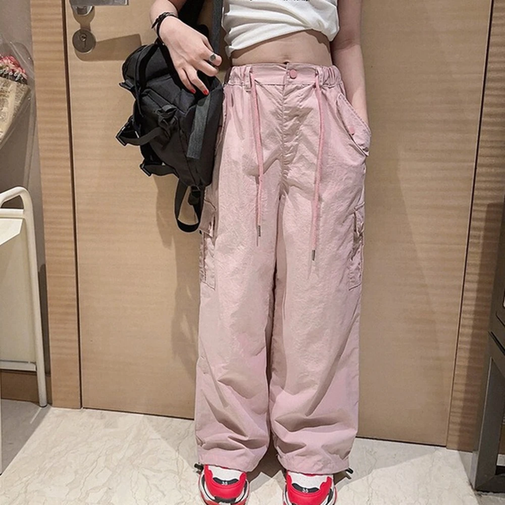 

Girls Cargo Pants Fashion Korean Street Style Hip Hop Trousers Loose Casual Wide Leg Pants With Belt for School Vacation Daily